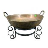ANTIQUE HAMMERED BOWL ON IRON FOOTED STAND