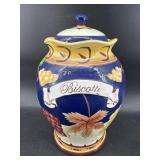 LARGE GRAPE AND LEAF CERAMIC BISCOTTI COOKIE JAR