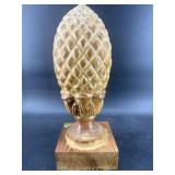 HAND CARVED WOODEN PINEAPPLE ON STAND