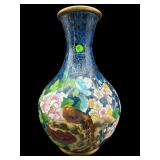 LARGE BIRD AND FLOWERS MOTIF CLOISONNï¿½ VASE
