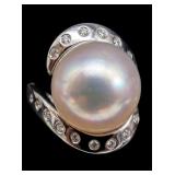 14K WHITE GOLD CUSTOM SOUTH SEA PEARL & DIAMOND