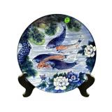LARGE ORIENTAL KOI FISH PORCELAIN CHARGER