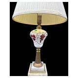 HAND PAINTED MILK GLASS AND BRASS LAMP