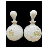 2 ANTIQUE MILK GLASS BOTTLES WITH STOPPERS