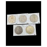 LOT OF 5 SILVER PEACE DOLLARS VARIOUS YEARS