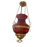 VICTORIAN RED GLASS AND BRASS CHANDELIER