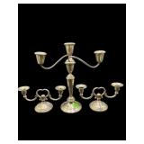 3 PIECE WEIGHTED STERLING SILVER CANDELABRA LOT