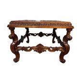 HEAVY CARVED BURLED WALNUT CENTER TABLE