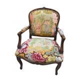 FRENCH NEEDLEPOINT OPEN ARM CHAIR