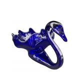 LARGE HAND BLOWN COBALT ART GLASS SWAN BOWL