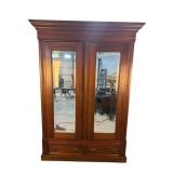 WALNUT VICTORIAN MIRRORED DOOR LARGE ARMOIRE