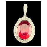 PLATINUM RUBELLITE TOURMALINE & DIAMOND PENDANT