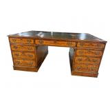 ALL BURLED HANDMADE LEATHER TOP EXECUTIVE DESK