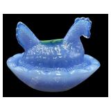2.5 IN MINIATURE POWDER BLUE HEN ON NEST