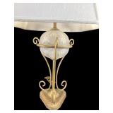 DECORATOR FROSTED GLASS AND METAL TABLE LAMP