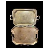 LOT OF 2 ANTIQUE BRASS ETCHED SERVING TRAYS
