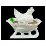 ANTIQUE WESTMORELAND HEN ON SLEIGH