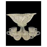 PRESSED GLASS PUNCHBOWL SET WITH CUPS