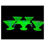 SET OF 5 FEDERAL GLASS GREEN URANIUM SHERBERT