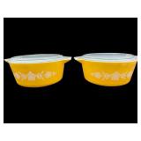 2 VINTAGE PYREX BUTTERFLY GOLD MIXING BOWLS & LIDS