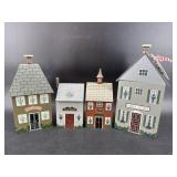 4 PC PAINT DECORATED WOODEN VILLAGE CANISTER SET