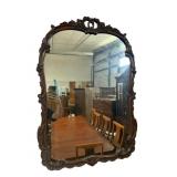 HEAVY CARVED MAHOGANY FRENCH MIRROR