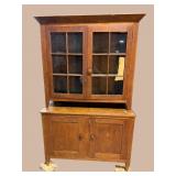 WALNUT 19TH CENT. PEGGED STEPBACK CUPBOARD