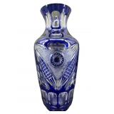 LARGE BOHEMIAN COBALT CUT TO CLEAR VASE