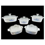 5 PC LOT CORNFLOWER BLUE CORNING-WARE CASSEROLE