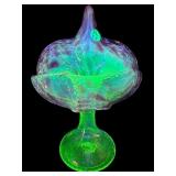 ART GLASS VASELINE ROSE FRIT DIAMOND OPTIC JACK