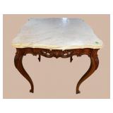 HEAVY CARVED FRENCH MARBLE TOP END TABLE