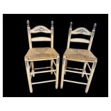 2 LADDERBACK RUSH BOTTOM BAR STOOLS