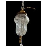 BRASS AND GLASS HANGING FOYER LIGHT