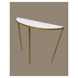 GLOBAL VIEW TALL BRASS MARBLE TOP CONSOLE TABLE