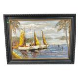ABSTRACT TEXTURED SAILBOAT OIL ON CANVAS BY