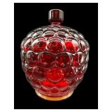 RUBY RED BUBBLE CADMIUM GLOW COVERED DISH