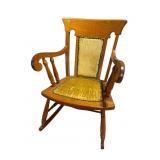 TIGER OAK UPHOLSTERED BACK ROCKER