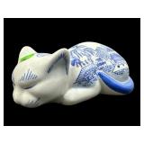 PORCELAIN BLUE AND WHITE SLEEPING CAT