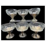 6 STERLING BASE AND ETCHED CRYSTAL SHERBETS