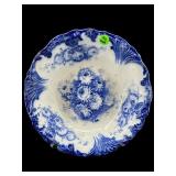 ANTIQUE FLOW BLUE FLORAL PORCELAIN SERVING BOWL