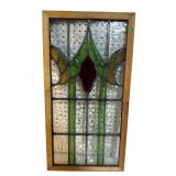 FRAMED ANTIQUE LEADED GLASS WINDOW