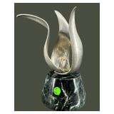 METAL FLAMED SCULPTURE ON MARBLE BASE