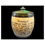 PORCELAIN DECORATED PATRIOTIC TOBACCO JAR