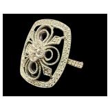 14K DIAMOND AND BLACK ONYX VICTORIAN STYLE RING