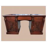 ANTIQUE CARVED MAHOGANY EXECUTIVE DESK