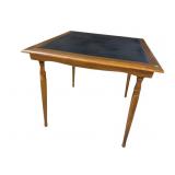 ANTIQUE FOLDING LEATHER TOP CARD TABLE