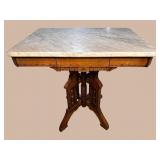 WALNUT VICTORIAN MARBLE TOP CENTER TABLE