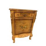 WALNUT AND MAHOGANY INLAID CARVED NIGHTSTAND