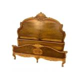 WALNUT AND MAHOGANY INLAID CARVED BED