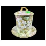 T & V LIMOGES HAND PAINTED PORCELAIN HAIR RECEIVER